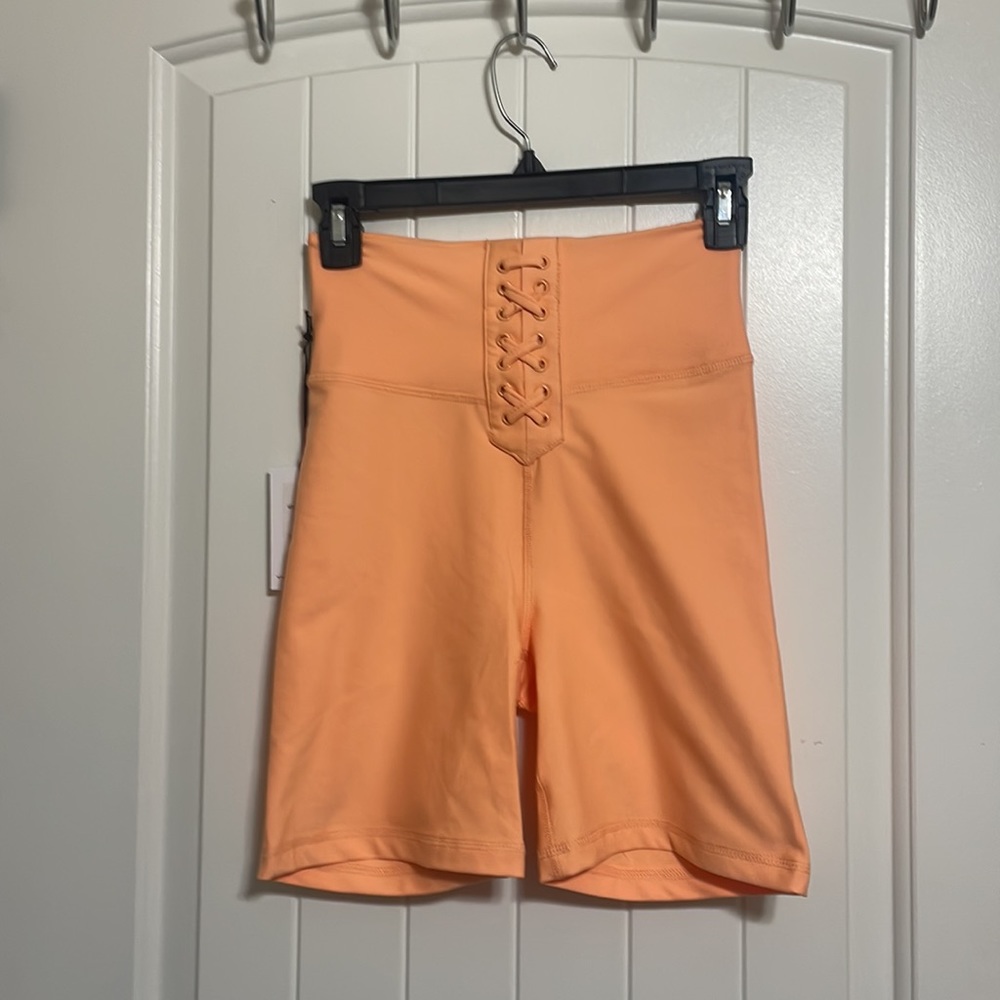 NWT WeWoreWhat Revolve Lace Up Bikers Peach Cobbler Orange Sz S - Picture 2 of 5